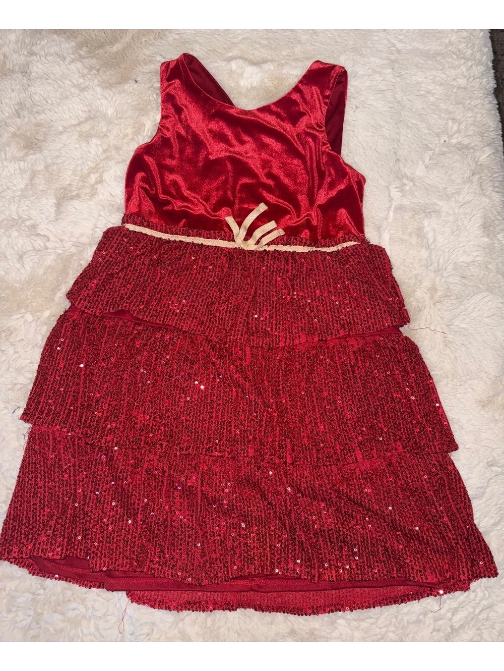 Three Pink Hearts Girls’ Red Velvet & Sequin Dress — XL